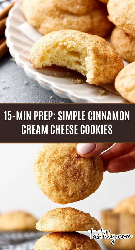 Quick and easy, these cinnamon cream cheese cookies are perfectly balanced, soft, fluffy, and creamy pillows that melt in your mouth. Cream Cheese Cinnamon Cookies, Cinnamon Cream Cheese Cookies, Dessert Using Cream Cheese, Recipes With Cream Cheese, Keto Shortbread, Sourdough Cookies, Crumbl Copycat, Cheese Cookies Recipe, Cream Cheese Cookie Recipe