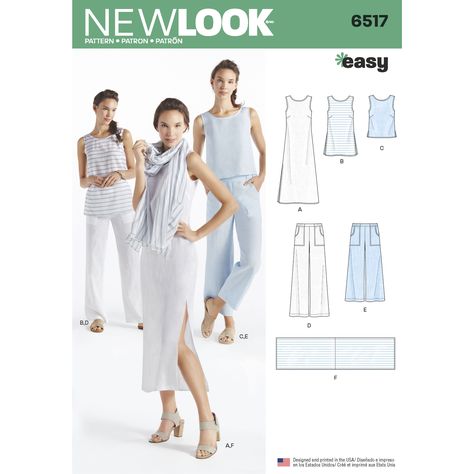 Purchase New Look 6517 Misses' Dress, Tunic, Top, Pants, and Scarf and read its pattern reviews. Find other Coordinates, sewing patterns... Linen Tunic Sewing Patterns, Tunic Sewing Pattern Free, Sewing Womens Tops, Scarf Sewing Pattern, Linen Dress Pattern, New Look Patterns, Tunic Sewing Patterns, Japanese Sewing Patterns, New Look Dresses