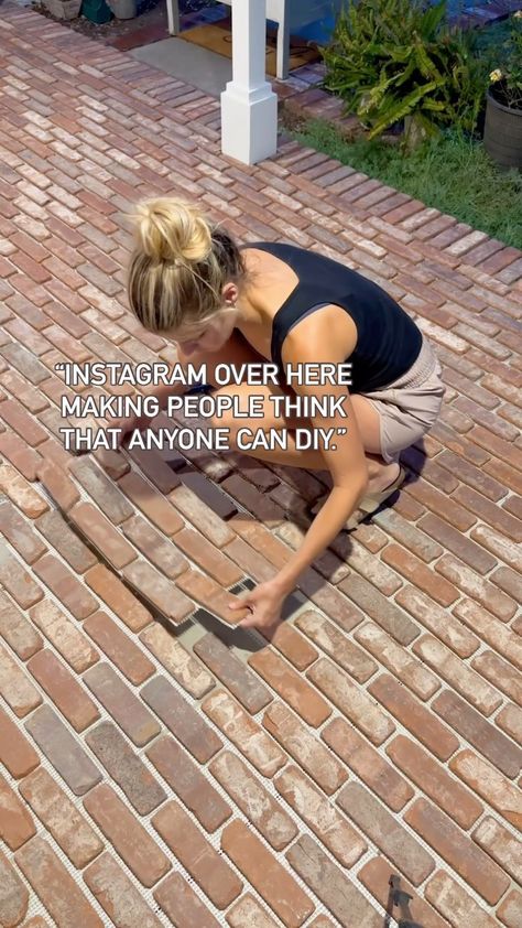 Instagram Brick Makeover, Concrete Front Porch, Custom Staircase, Decor Corner, Brick Porch, Concrete Patio Makeover, Front Porch Makeover, Unique Interiors, Brick Steps