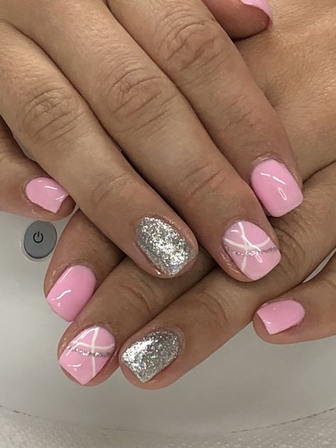 Light Bright Pink and Silver holo Platinum Gel Nails Bright Engagement Nails, Platinum Gel Nails, Pink Gel Nails Designs, Chrome Nails Ideas, Nails Plain, Bright Summer Nails Designs, Bright Pink Nails, Pride Nails Designs, Silver Nail Designs