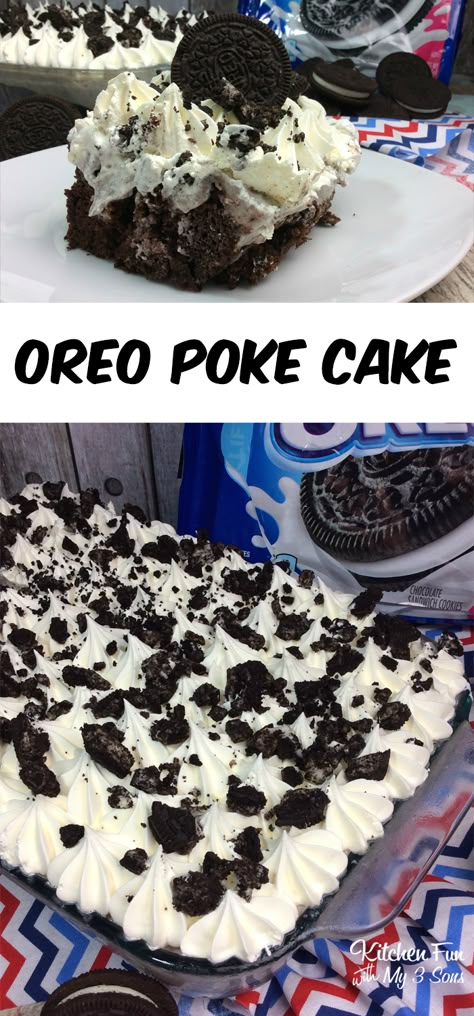 Oreo Poke Cake is an Oreo lovers dream, full of chocolate, crushed cookies, whipped cream and pudding. It doesn't get any better than this! Oreo Poke Cake Recipe, Oreo Poke Cake, Cake Oreo, Poke Cake Recipe, Cookies N Cream, Poke Cake Recipes, Crushed Oreos, Oreo Recipes, Cookies N Cream Cookies