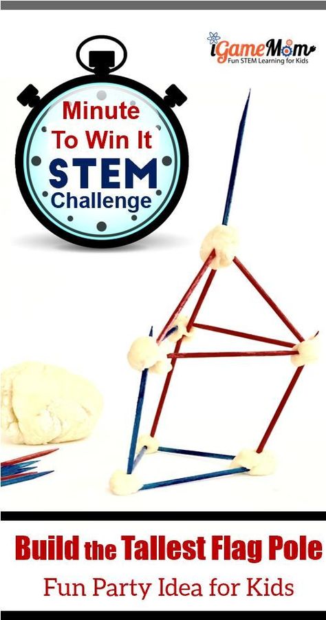 Minute to Win It Game STEM Challenge at Dinner Parties with a patriiotic theme. Easy 4th of July party activities for kids and adults with no prep needed. Printable game rules and score recording sheets. Fun family game to add to Red White Blue celebration. #STEMforKids #july4th #4thofJuly #STEMchallenge #STEMactivity #MinuteToWinIt #PartyGame #DinnerParty #RedWhiteBlue 4th Of July Party Activities, Science Party Games, Kids Science Activities, Party Activities For Kids, Kids 4th Of July, Dinner Party Games, Games For Moms, Steam Learning, Steam Education