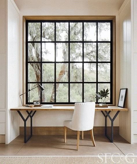 Window Desk, Work Space Decor, Office Nook, Large Window, Working Space, Work Spaces, Home Office Space, Indoor Outdoor Living, Trendy Home