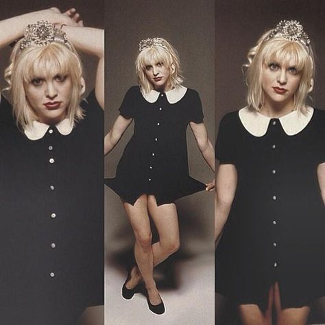 Courtney Love Courtney Love Iconic Outfits, Babydoll Dress Vintage, Courtney Love Babydoll Dress, Courtney Love 90s, Courtney Love Coquette, Courtney Love With Black Hair, Courtney Love Magazine, Dresses 90s, Wednesday Addams Dress