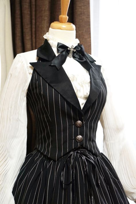 Surface Spell -Gothic Academy- Striped Lolita Vest Butler Outfit, Victorian Blouse, Peak Lapel, Inspired Outfits, Fashion Design Clothes, Lolita Dress, Striped Fabrics, Gothic Lolita, Lolita Fashion