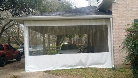 Clear vinyl curtains are a great carport enclosure idea. Gazebo Side Panels, Waterproof Gazebo, Porch Enclosures, Plastic Curtains, Patio Enclosures, Patio Curtains, Door Inspiration, Backyard Inspo, Pergola Patio