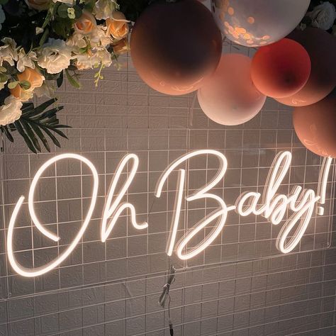 Custom Neon Sign Oh Baby Sign Oh Baby Neon Sign, Neon Lights Bedroom, Custom Neon Lights, Custom Wall Decor, Neon Sign Bedroom, Wedding Neon Sign, Teddy Bear Baby Shower, Neon Design, Hanging Flower Wall