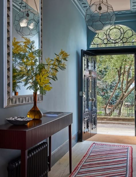 Blue Hallway Ideas And Inspiration — MELANIE LISSACK INTERIORS Sky Blue Paint, Blue Hallway, Kensington House, Cottage Chairs, Blue Bedrooms, Childrens Bathroom, Paint And Paper Library, Hall Stairs, Perfect Paint Color