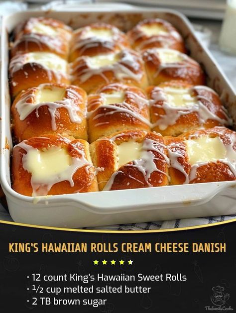 Easy and tasty recipes | KING'S HAWAIIAN ROLLS CREAM CHEESE DANISH | Facebook Hawaiian King Roll Recipes, Hawaiian Roll Cheese Danish, Hawaiian Rolls Cinnamon Rolls, Cream Cheese Hawaiian Rolls, Kings Hawaiian Sweet Rolls Recipe, Hawaiian Roll Cinnamon Rolls, Easy Danish Recipe, Hawaiian Roll Recipes, Proverbs Wife