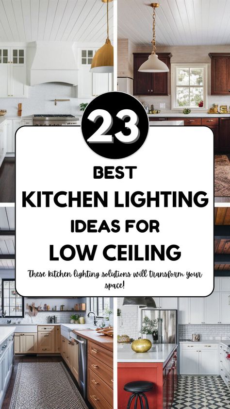 Modern kitchen lighting ideas for low ceilings, featuring recessed LED lights and sleek pendant lighting for a stylish and functional space. Track Lighting Kitchen Ideas, Gallery Kitchen Lighting, Replace Fluorescent Light In Kitchen, Kitchen Low Ceiling Lighting, Kitchen Lighting Ideas For Low Ceilings Modern, Light Fixtures For Low Ceilings Kitchen, Small Galley Kitchen Lighting, Lighting For Low Ceilings Kitchen, Small Kitchen Ceiling Lights