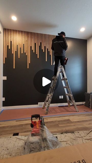 Oscar Melchor on Instagram: "Enjoy the process! 

#elephdesigns #slats #woodpaneling #modern #luxury #featurewalls #homeoffice #accentwall #wall #art #wallart #design" Dark Wall Paint Ideas, Modern Wall Ideas, Bedroom Wall Designs Paint Ideas, Interior Wall Painting Ideas, Modern Slat Wall, Enjoy The Process, Slat Wall, Paint Ideas, Black Walls