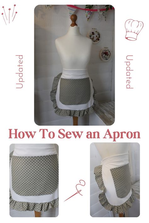 handmade apron on tailors dummie Diy Waist Apron, Half Apron Pattern Free Easy, Waist Apron Pattern, Easy Apron Pattern Free, Free Apron Sewing Patterns, Shoe Bakery, How To Make Aprons, Easy Apron Pattern, Half Apron Patterns