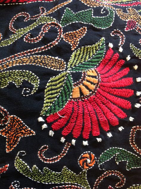 Hand embroidered Kantha silk shawl Kantha Embroidery Designs Pattern, Kantha Embroidery Designs, Kantha Embroidery Designs Hand Stitching, Kantha Work Dupatta, Kantha Embroidery Motifs Traditional Design, Nakshi Kantha Embroidery Designs, Kantha Embroidery Dupatta, Nakshi Kantha Design, Kantha Fabric