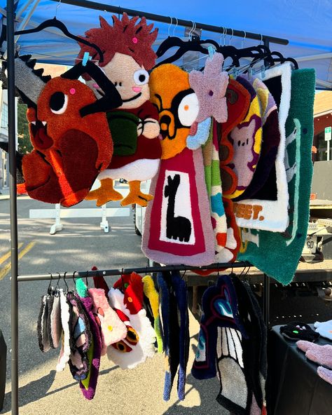 Our cute lil rug market setup 💖 We had our first market on Sunday, it was such a nice experience and def hoping to get into at least one or two more this year! 🤞 ✨links in my bio✨ #tufting #market #rugmaking #rugs #anime #animerug #homedecor #local #localart #pokemon Anime Tufted Rug, Market Setup, Tufting Design, Punch Rug, Punch Needle Embroidery, Local Art, Rug Art, Carpet Design, Cool Rugs