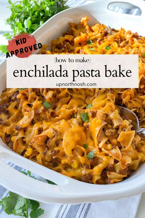 Enchilada Casserole With Noodles, Enchilada Pasta Casserole Beef, Enchilada Bake Casserole, Enchiladas Without Tortillas, Enchilada Pasta Casserole, Enchiladas Pasta, Taco Pasta Bake, Enchilada Lasagna, Enchilada Pasta