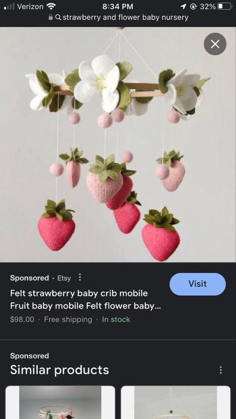 Felt Mobile Diy, Strawberry Mobile, Strawberry Nursery, Strawberry Things, Crib Mobiles, Small Baby Room, Baby Mobile Felt, Baby Nursery Inspiration, Diy Baby Mobile