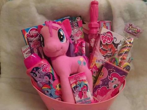 My Little Pony Gift Basket Www.conniescreations.storenvy.com Toy Gift Basket, Pony Gift, Girl Gift Baskets, Kids Gift Baskets, Kids Easter Basket, Themed Gift Baskets, Pony Birthday, Nostalgic Toys, Easter Basket Diy