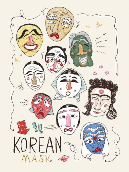 Korea Graphic Design, Korean Crafts, Korean Mask, Abstract Graphics, Travel Poster Design, Summer Theme, Korea Fashion, Theme Design, Artistry Makeup