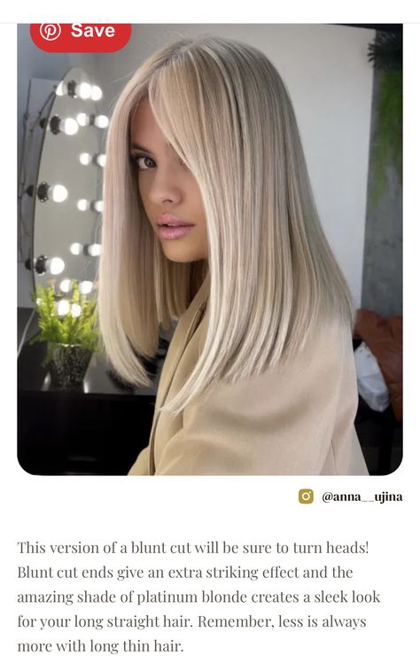 One Length Haircuts, Corte Long Bob, One Length Hair, Long Fine Hair, Fine Straight Hair, Blonde Haircuts, Spring Hair Color, Blonde Hair Inspiration, Blonde Hair Looks