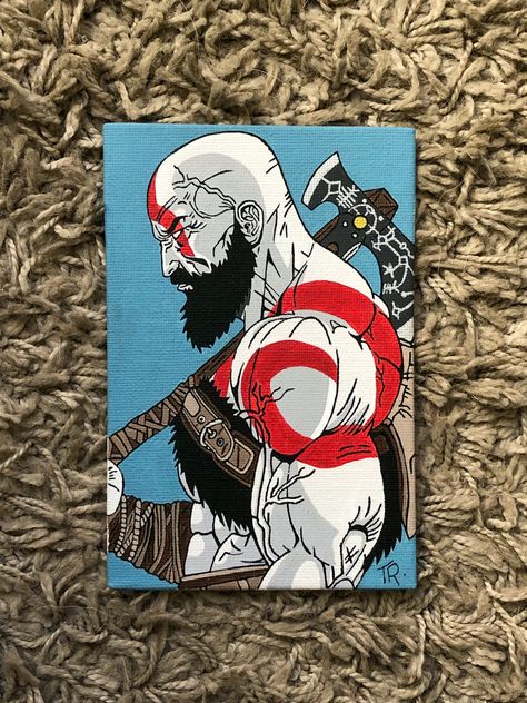 Kratos Painting, Marvel Acrylic Painting, Movie Canvas Painting, Character Paintings, Circular Canvas Painting, Movie Drawings, Horror Painting, Anime Canvas Painting, Circular Canvas