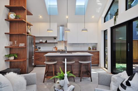 South Fraser Modern Lane Home — Smallworks Vancouver Architecture, Small House Kitchen, Laneway House, Cedar Table, Caesarstone Countertop, Furniture Packages, Micro House, Smart Living, Open Concept Kitchen