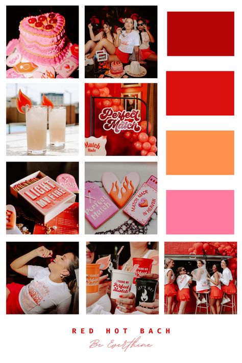 Fiery, sizzling, and rebellious! This Red hot bachelorette theme is your perfect match! Red Orange Pink decor. She found her match. Perfect Match. Fire Cocktails. Retro pink cherry cake Outside Bachelorette Party Ideas, Found Her Match Bachelorette, She Found Her Perfect Match Bachelorette, Perfect Match Bridal Shower Theme, She Found Her Match Bachelorette, The Perfect Match Bachelorette, Perfect Match Bachelorette Theme, Fire Cocktails, Red Bachelorette Party