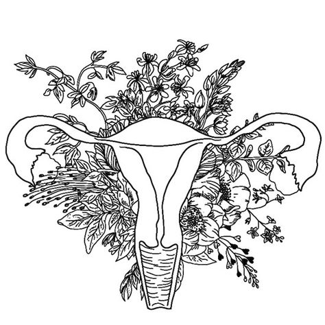 Female Flower Uterus Uterus Artwork, Uterus Drawing, Uterus With Flowers, Flower Uterus, Uterus Tattoo, Drawing Silhouette, Uterus Art, Feminism Art, Drawing Flowers