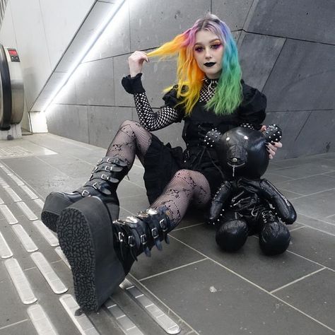 Rainbow Goth, Perky Goth, Alt Aesthetic, Costumes Couture, Throwing It Back, Happy Pride Month, Goth Look, Rainbow Fashion, Happy Pride