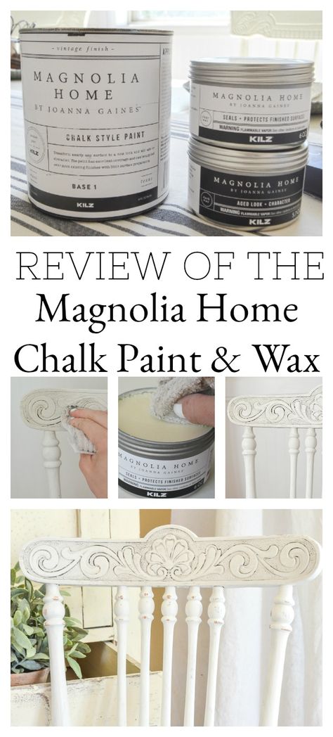 A Full Review of Magnolia Home Chalk Style Paint and Wax. Demo and comparison with other chalk paints! Behr Chalk Paint Farmhouse White, Magnolia Home Chalk Paint Colors, Joanna Gaines Chalk Paint Furniture, Magnolia Home Chalk Paint, Magnolia Chalk Paint, Magnolia Story, Magnolia Homes Paint, Chalk Paint Wax, Sarah Joy