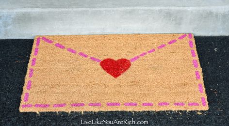 Front Doormat, Door Mat Diy, Diy Valentine's Day, Valentine's Day Printables, Coir Mat, Painted Rug, Stencil Patterns, Craft Show Ideas, Coir Doormat