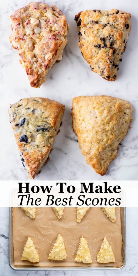 Make tall, buttery, flaky scones like a pro in just 10 minutes of active prep time with my tried and true scones recipe. Now you can make moist, flavorful scones with your choice of add-ins that rival your local bakery. Keep reading for all my add-in ideas, tips, and tricks for scone perfection! Sally’s Baking Scones, Best Scones Recipe Ever, Christmas Scones, Flaky Scones, Savory Scones Recipe, Sour Cream Scones, Basic Scones, Best Scone Recipe, Baking Scones