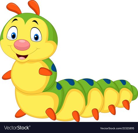 Cartoon caterpillar isolated on white background Vector Image Cute Caterpillar Drawing, Cartoons Reading Books, Caterpillar Drawing, Cartoon Caterpillar, Conference Poster Template, Cute Caterpillar, School Accessories, Drawing Cartoon, Cute Cartoon Animals