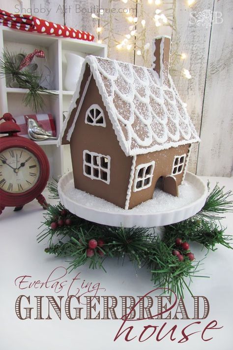 How to make a faux gingerbread house by Shabby Art Boutique.com Faux Gingerbread House, Faux Gingerbread, Shabby Art Boutique, Gingerbread House Patterns, Gingerbread House Recipe, Gingerbread House Template, Gingerbread House Designs, Gingerbread Crafts, Gingerbread Christmas Decor