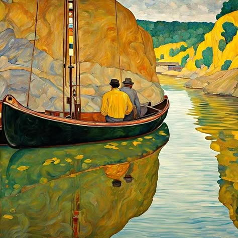 Whimsical Art Paintings, James River, Landscape Art Painting, Arte Inspo, The James, Two Men, Inspiring Art, Art And Illustration, Whimsical Art