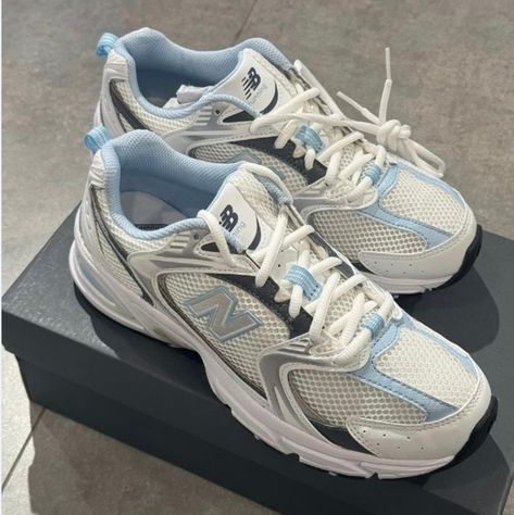 NEW! New Balance 530 Shoes White/Grey/Blue for Women Girls Sneakers Fashion New Balance Shoes Light Blue, New Balance Shoes Blue, New Balance 530 Blue, New Balance 530 Shoes, Balance 530 Shoes, Blue New Balance Shoes, Baby Blue Shoes, Zapatillas New Balance, Blue Running Shoes