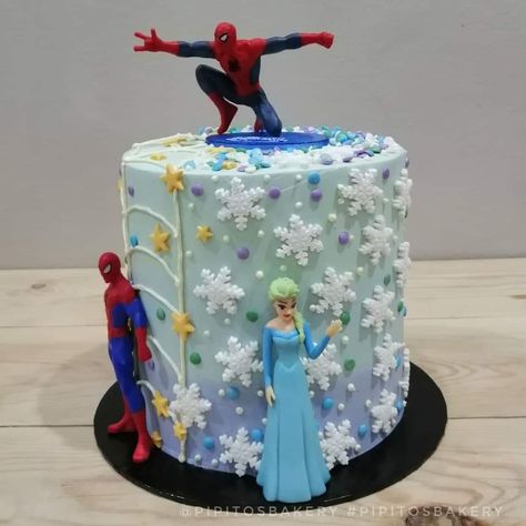 Elsa And Spiderman, Cake With Buttercream Frosting, Tall Cake, Elsa Cakes, Cake Story, Online Bakery, Rainbow Rice, Cake With Buttercream, Tall Cakes