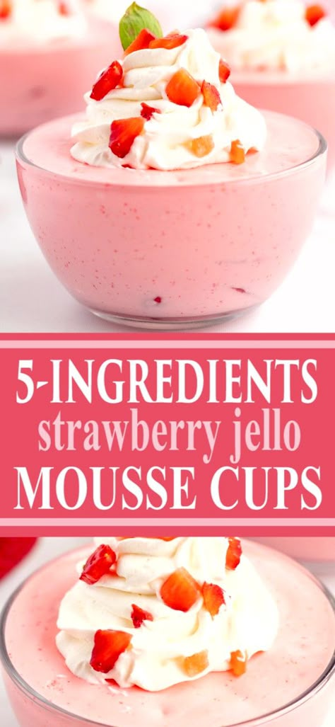 Mousse Cups Desserts, Jello And Cool Whip, Cups Desserts, Strawberry Jello Dessert, Jello Mousse, Recipes With Cool Whip, Whipped Cream Desserts, Cool Whip Desserts, Mousse Cups