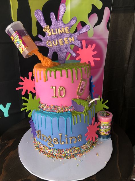 Slime Party Cake, Slime Themed Birthday Cake, Slime Cake Ideas, Slime Cupcakes, Slime Birthday Cake, Birthday Party Candy Table, Slime Party Ideas, Slime Birthday Party Ideas, Slime Theme