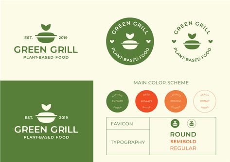 Branding Design for "Green Grill" on Behance Green Restaurant Logo, Plant Based Logo Design, Health Food Branding, Vegan Food Logo, Vegan Branding, Green Brand Identity, Restaurant Branding Identity, Green Feed, Mexican Graphic Design