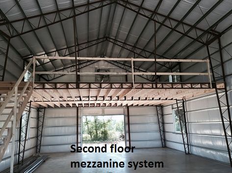 Bar Joist & Mezzanine Steel Truss | US Steel Truss Shop Loft Ideas, Steel Frame Garage, Mezzanine Ideas, Industrial Garage, Garage Plans With Loft, Metal Shop Building, Metal Building House Plans, Barn House Interior, Metal Building Designs