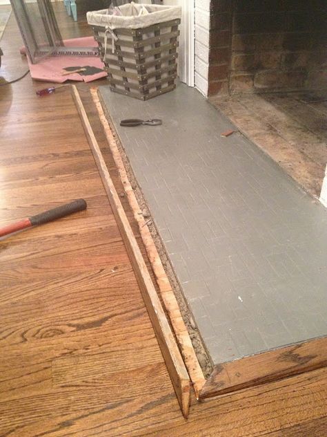 Operation Hearth Re-Tile - Demo Time Fireplace Hearth Tiles, Hearth Tiles, Diy Trim, Fireplace Hearth, The Tile Shop, Marble Mosaic Tiles, Diy Fireplace, Fireplace Tile, Wood Trim