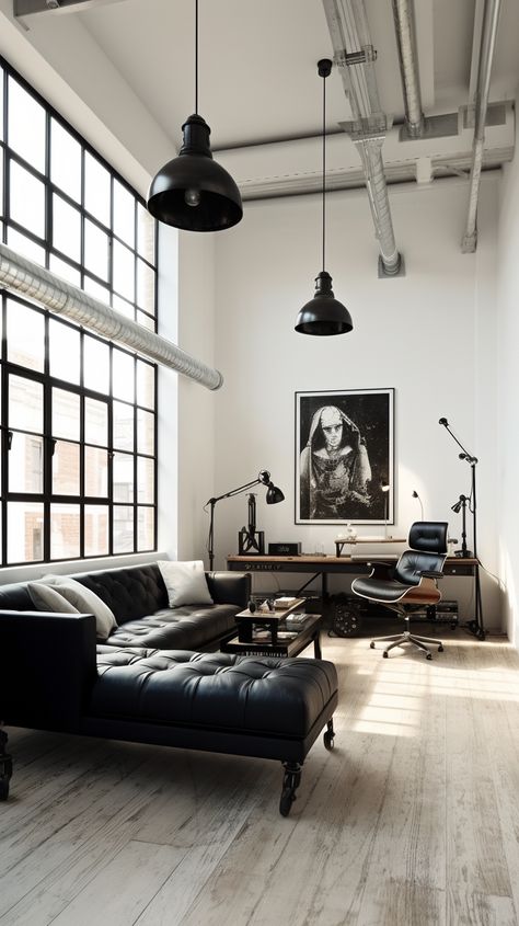 Monochrome House, Small Room Interior, Modern Industrial Interior, Barber Shop Interior, Black And White Interior, Studio Interior, Exterior House Colors, Shop Interior, Aesthetic Room Decor