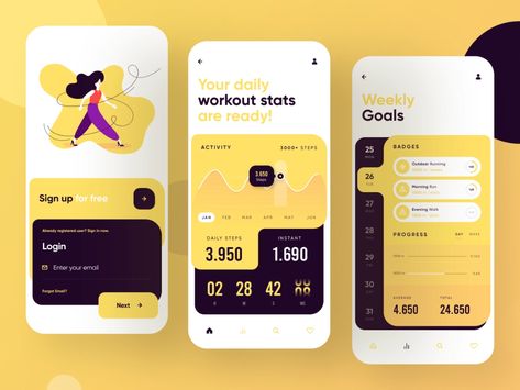 Workout App by Murat Ak on Dribbble Goal Activities, Health App Design, Scheduling App, Mobile App Design Inspiration, App Interface Design, Mobile Ui Design, App Design Inspiration, App Interface, Health App