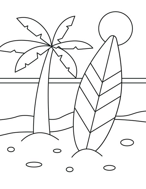 Surfboard Coloring Pages, Surf Board Coloring Pages, Beachy Coloring Pages, Luau Coloring Pages Free Printable, Hawaiian Coloring Pages Free Printable, Preppy Coloring Pages Free Printable, Beach Drawing Simple, Easy Things To Color, Beach Coloring Pages Free Printable