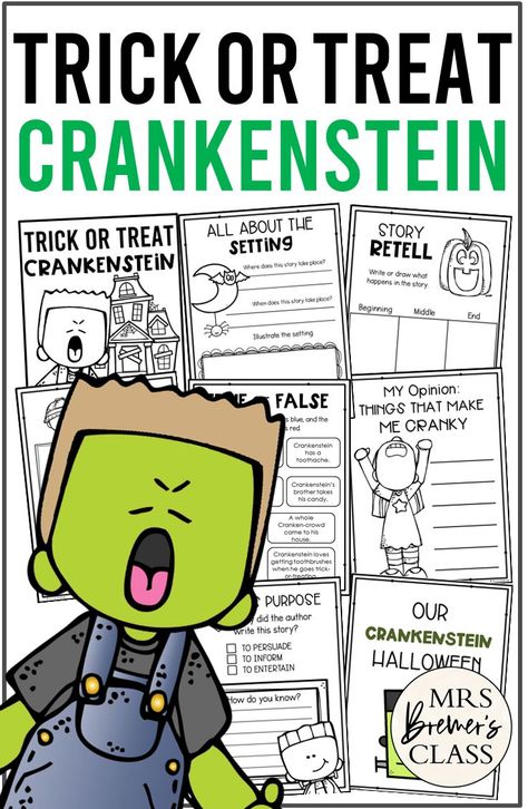 Trick or Treat Crankenstein book activities unit with Common Core aligned literacy comapanion activities, class book, and craftivity for Kindergarten and First Grade Crankenstein Activities, Monthly Family Activities, Popular Picture Books, 3rd Grade Books, Halloween Lesson, Kindergarten Reading Activities, Kindergarten Books, Literacy Lessons, Read Aloud Books