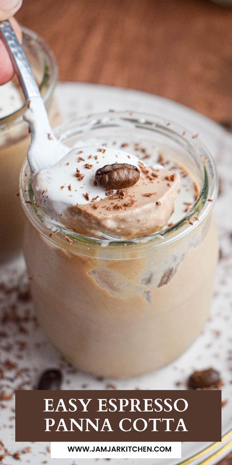 This light and creamy espresso panna cotta is the perfect after dinner treat. With the perfect level of sweetness and coffee flavor, this classic make ahead dessert is as impressive as it is simple to make. Whipped Panna Cotta, Espresso Dessert Recipes, Espresso Desserts, Coffee Custard, Easy Espresso, Food Boutique, Buttermilk Panna Cotta, Espresso Dessert, Cream Desserts Recipes