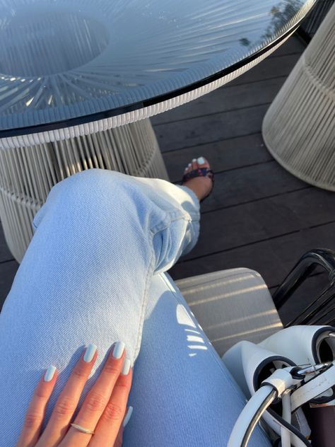 Nails, nail inspo, baby blue nails, acrylics, gel nails, summer nails, short, classic, blue jeans, toes, pedicure, manicure. Baby Blue Pedicure, Nail Inspo Baby Blue, Gel Nails Summer, Blue Pedicure, Summer Nails Short, Toes Pedicure, Nails Summer Nails, Baby Blue Nails, Pedicure Manicure