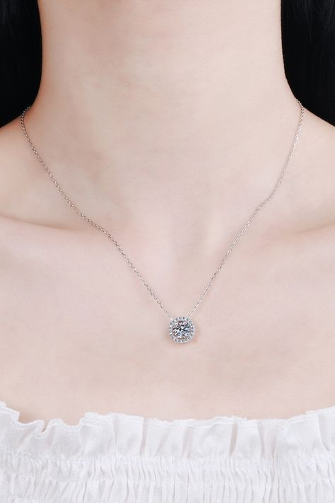 1 Carat Moissanite Round Pendant Chain Necklace https://www.jaaziintl.com/products/1-carat-moissanite-round-pendant-chain-necklace Jaazi Intl #Hot Round Diamond Pendant, Ghost Mannequin, Stone Properties, Picture Style, Round Pendant Necklace, Moissanite Jewelry, Diamond Pendant Necklace, 3 Carat, Silver Pendants