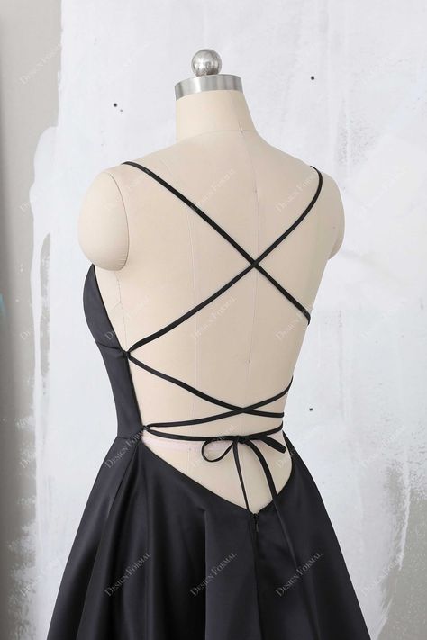 Strapped Back Dress, Backless Black Gown, Back Free Dress, Formal Simple Dress, 8 Grade Prom Dresses, Prom Dress Back, Black Dress With Open Back, Black Satin Prom Dress, Strappy Backless Dress