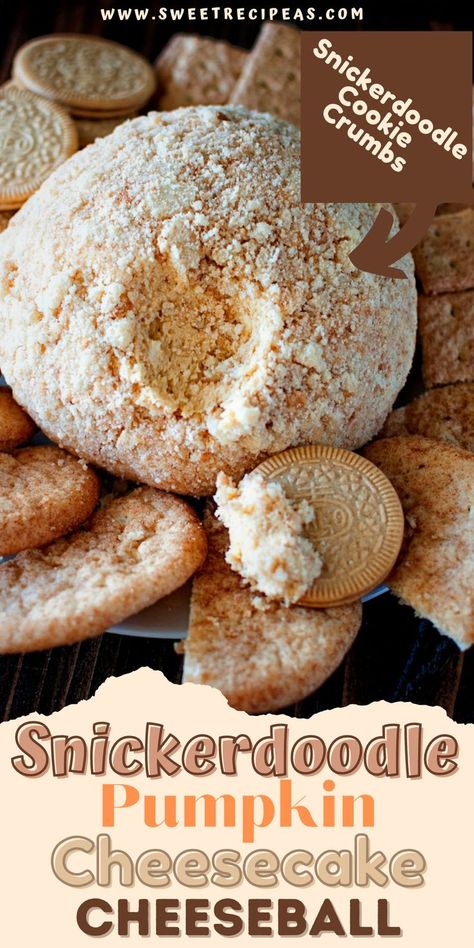 This Snickerdoodle Pumpkin Cheesecake Cheeseball is perfect for all your fall gatherings. Made with cream cheese, Snickerdoodle cookie mix, pumpkin and spices all rolled in Snickerdoodle cookie crumbs. For more fall recipes follow my Fall Baking Board. #snickerdoodle #snickerdoodlerecipes #snickerdoodlecookie #snickerdoodlecookierecipes #cheesecakerecipes #cheeseballrecipes #dessertcheeseball #cheeseball #pumpkincheesecake #pumpkinrecipes Cheesecake Cheeseball, Cheeseball Pumpkin, Dessert Cheeseball, Dessert Cheese Ball, Cream Cheese Ball, Snickerdoodle Cookie, Snickerdoodle Recipe, Snickerdoodle Cookie Recipes, Delicious Thanksgiving